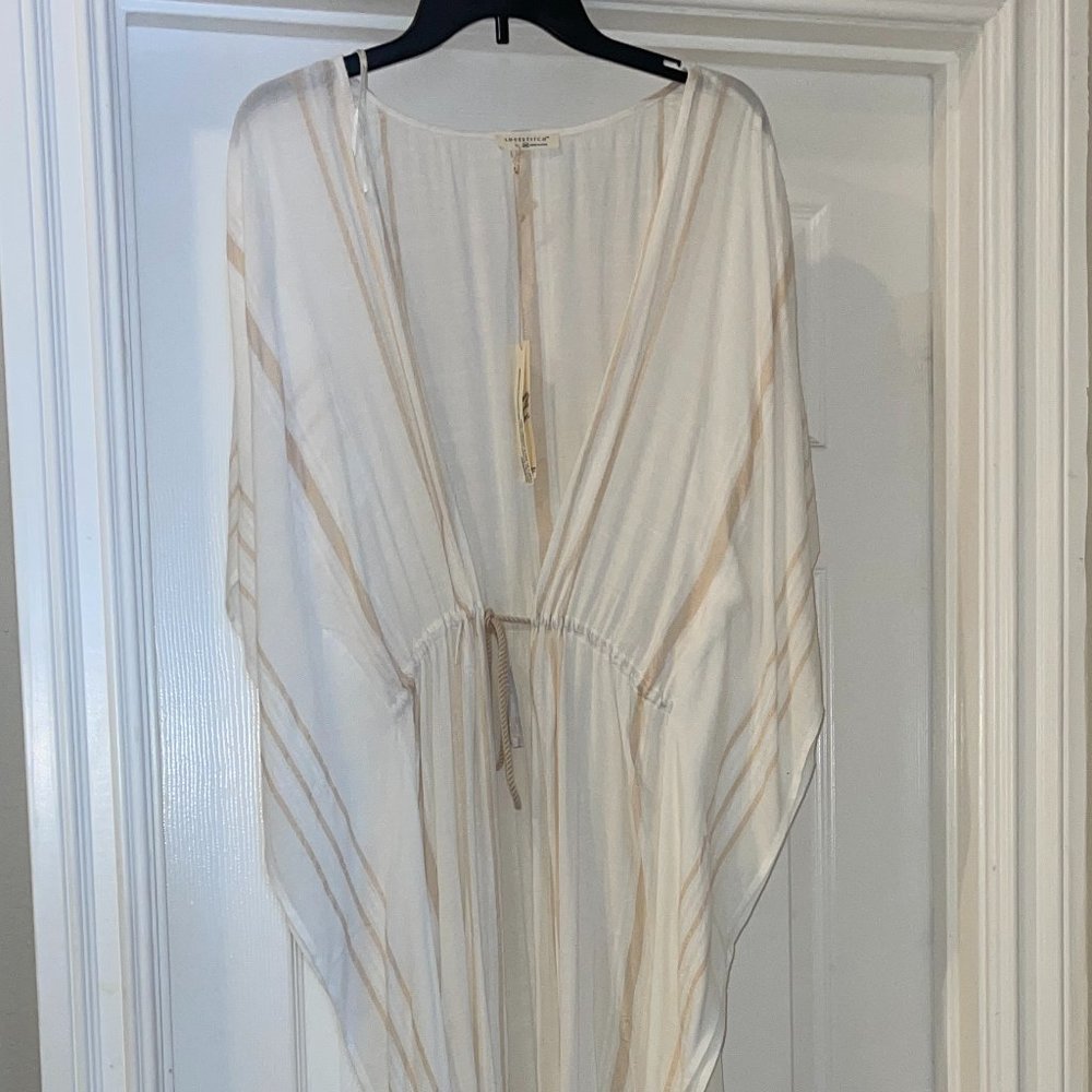 VICI - SEACLIFF STRIPED ADJUSTABLE KAFTAN - OFF WHITE/ TAUPE  M/L - Picture 10 of 10